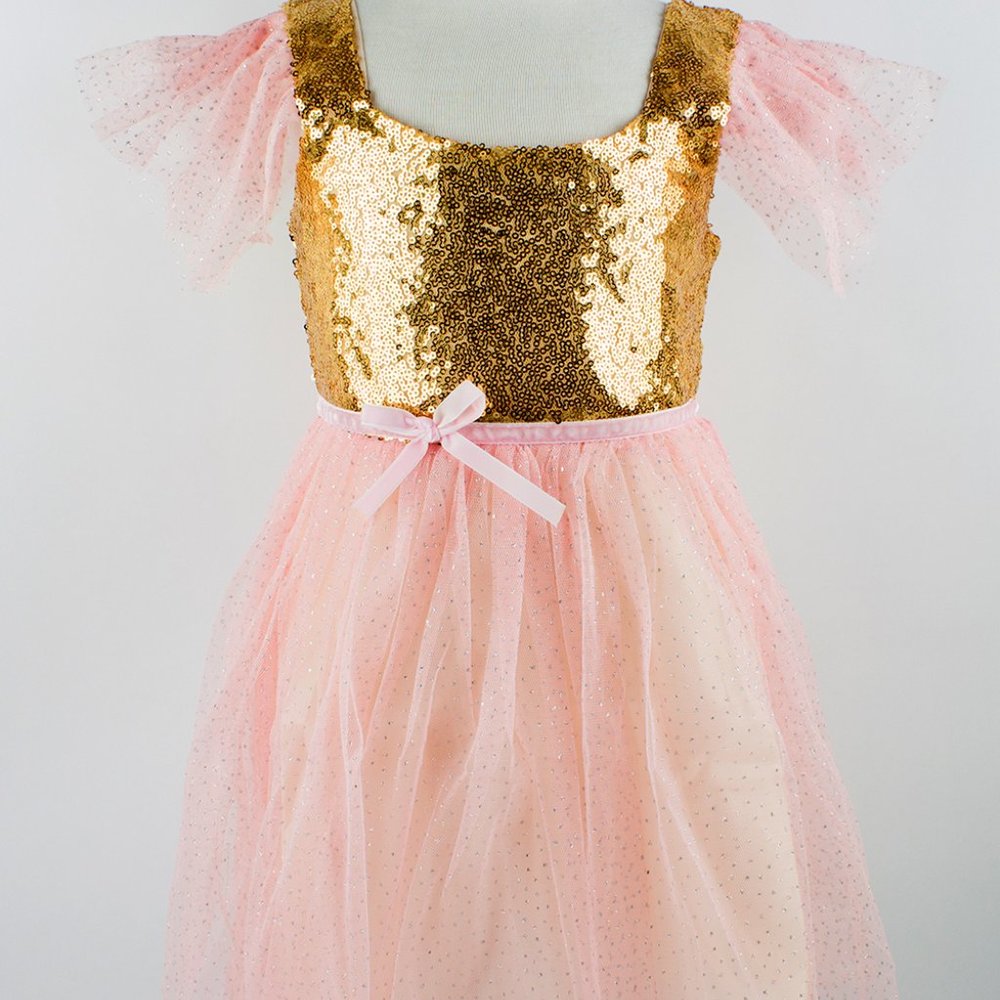 Gold Sequin Pink Tutu Princess Ballerina Party Little Girl Dress